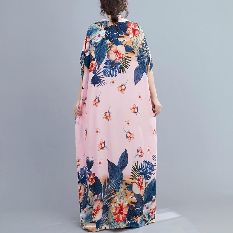 DIMANAF 2024 Plus Size Dress Women Summer V-Neck Sundress Bohemian Floral Print Loose Big Oversize Maxi Dress 214