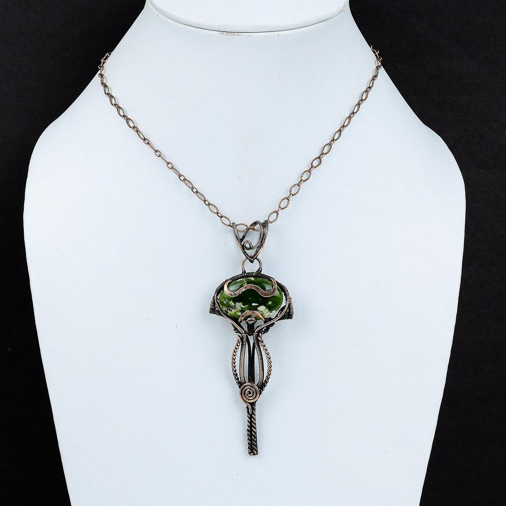 Australian Chrome Chalcedony Pendant Copper Wire Wrapped Gemstone Pendant Handmade Pendant Unique Copper Design Jewelry Gift For Anniversary