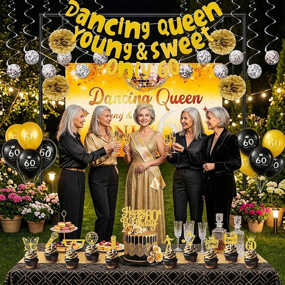60 Years Old Dancing Queen Birthday Year 1966 Birthday Backdrop  for Family