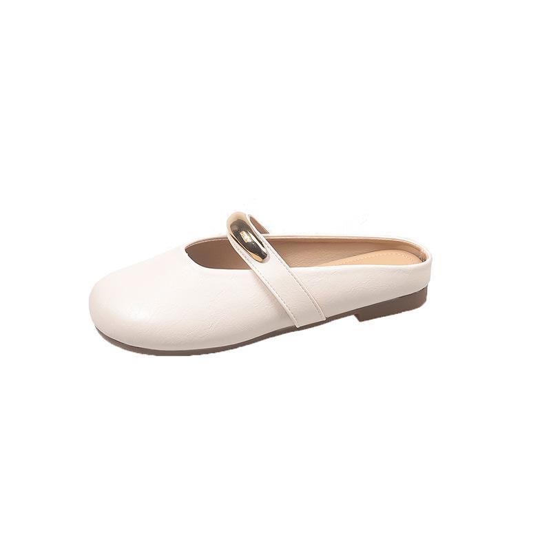 Mary Jane bag head half slippers women's summer wear 2025 new flat bottom fashion half tray French style with skirt cool slippers