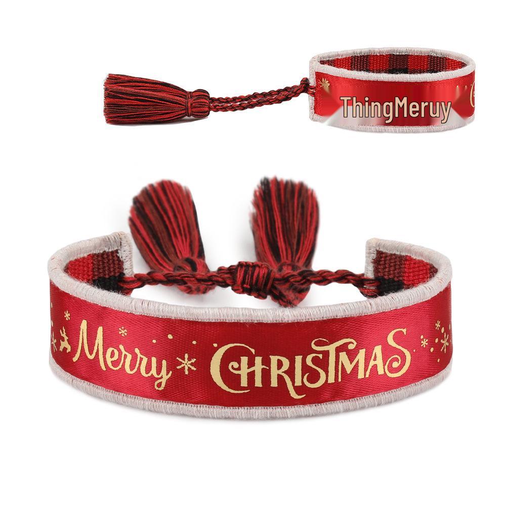 

Праздничный плетеный браслет-кисточка в виде рождественской елки с креативным логотипом