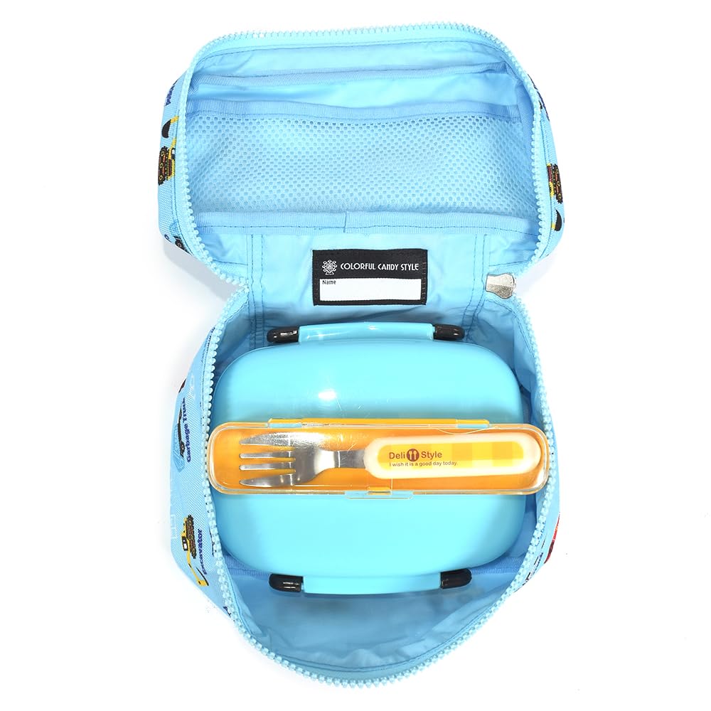 COLORFUL CANDY STYLE Lunch Bag Vanity PET Full Throttle Working Vehicle (Light Blue)