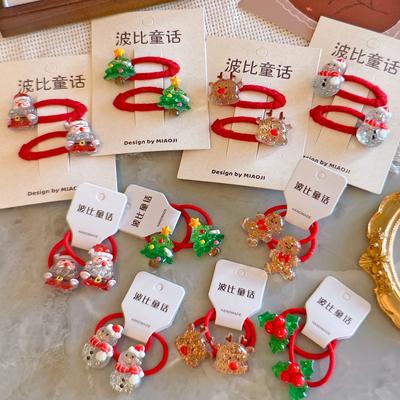 2 bucăți noi, încântător de desene animate, Moș Crăciun, benzi elastice de păr pentru fete, accesorii de păr, cravate de păr pentru copii, accesorii pentru cap pentru copii