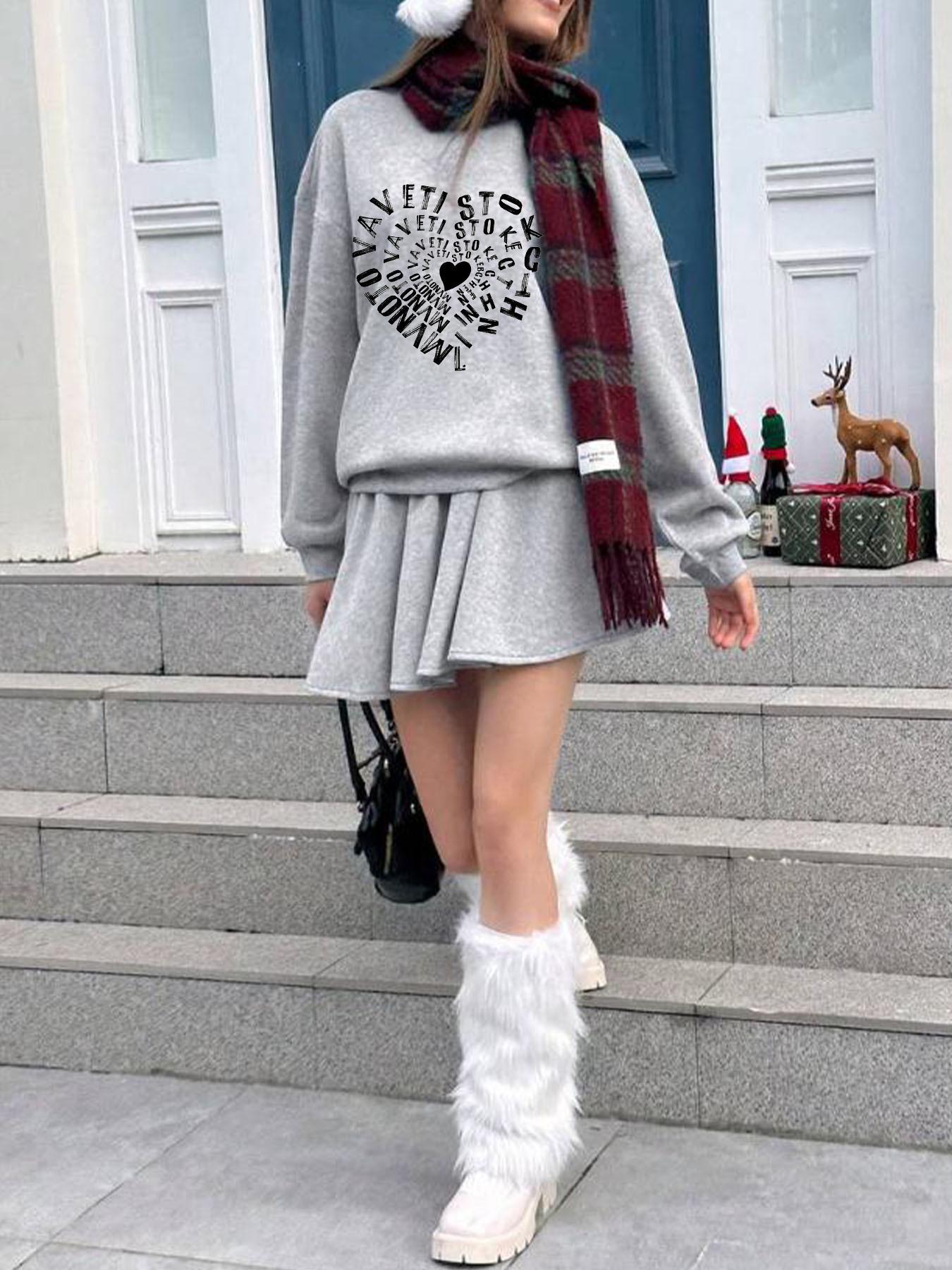 

Retro Print Versatile Long Sleeve Hooded Sweatshirt for Autumn/Winter Medium светло-серый