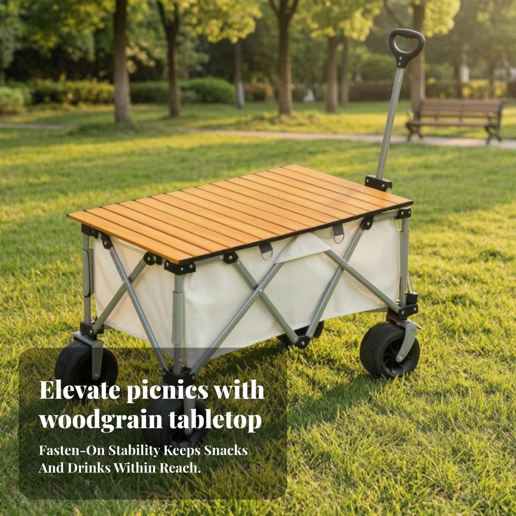 Camping Cart Tabletop Foldable Board Wood-Grain for Stalls, Campers