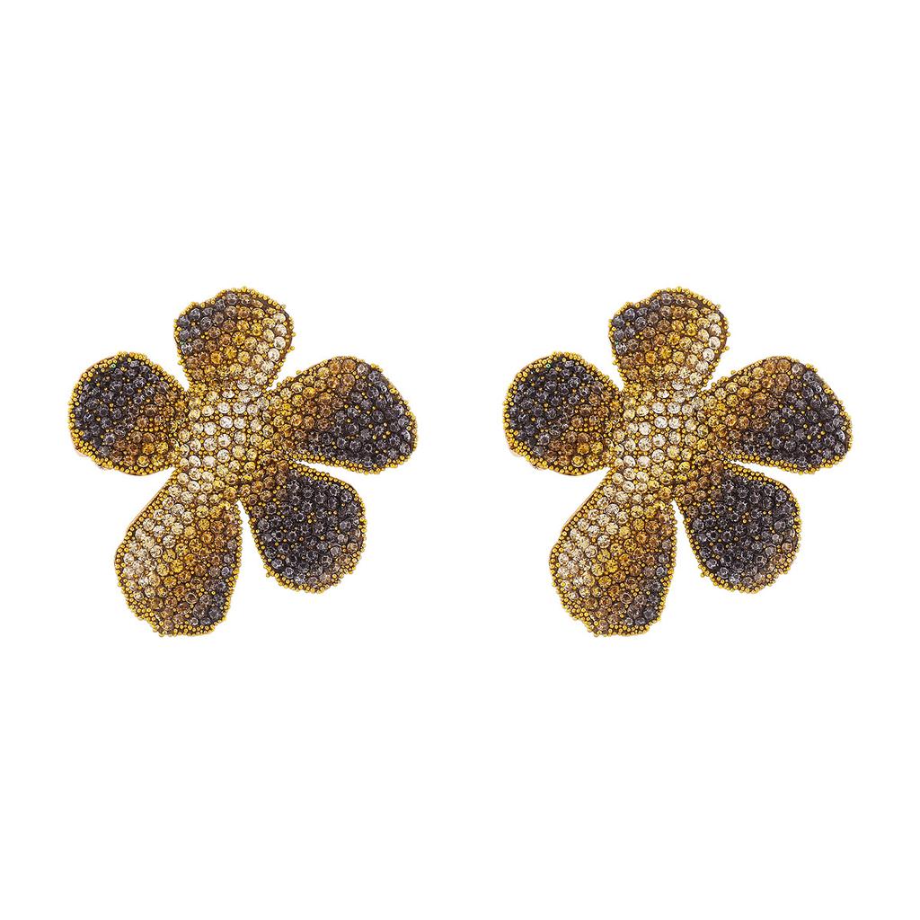 Leichter Luxus Schwerindustrie Eingelegt mit Diamanten Blumenohrringe, Süße Temperament Ohrstecker