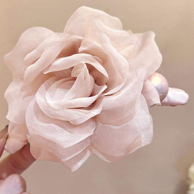 New Korean Rose Flower Hair Clip for Women Sweet Fabric Back Head Shark Clip Fashionable High-end Exquisite Hair Accessories