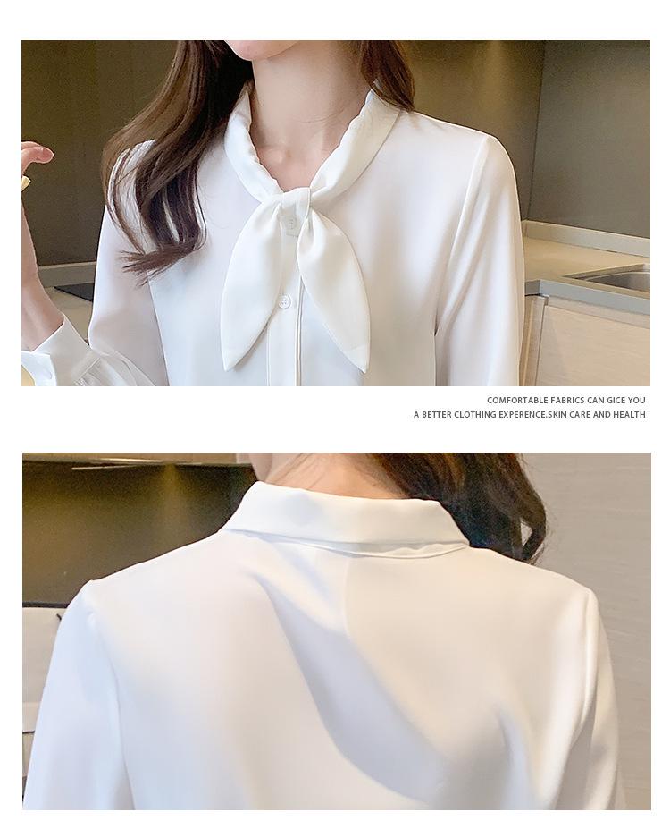 Cămașă de șifon de damă de primăvară/toamnă 2023 cu fundă cu urechi de iepure - Top albastru cu mâneci lungi