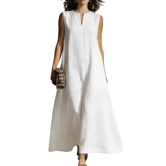 

Summer Sleeveless Dress for Women Casual V Neck Long Tank Dress Flowy A-line Beach Sundress with Pockets XL
