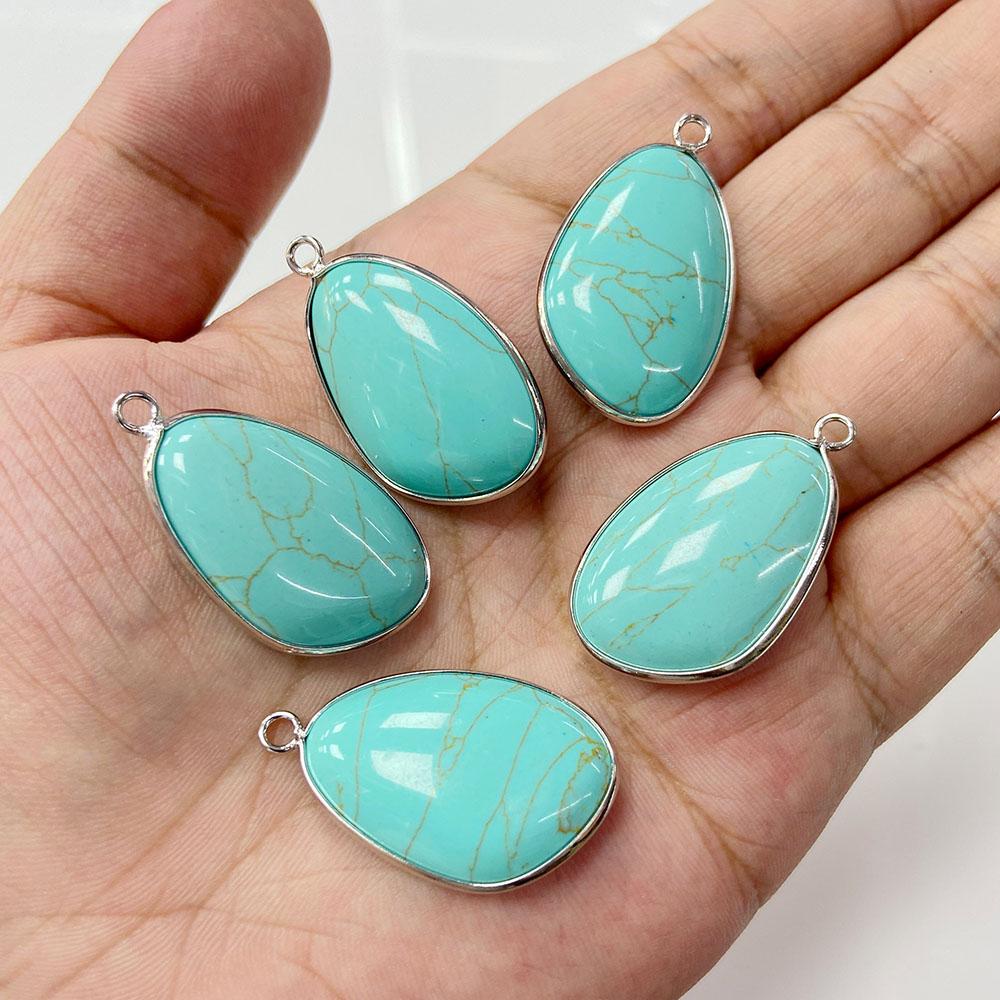 2pcs 20x30mm Natural Crystal Gem Mineral Stone Pendant Charm For Making Necklace Earrings Jewelry Silver Color Border