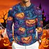 Men Long Sleeve T‑Shirt Halloween Pumpkin Bat 3D All‑Over Print Gothic Holiday Party Casual Tee