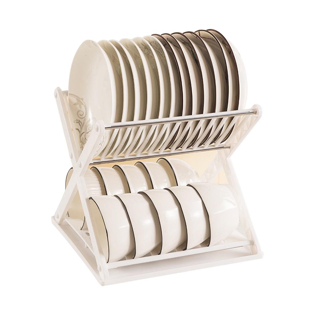Double Layer Bowl Rack Multifunctional Dish Drying Rack Stainless Steel Dish Drainer for Kitchen Counter