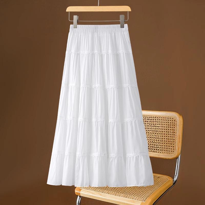 2025 High-End Summer Women's Fairy Lace Pleated Midi Skirt with Large Swing.