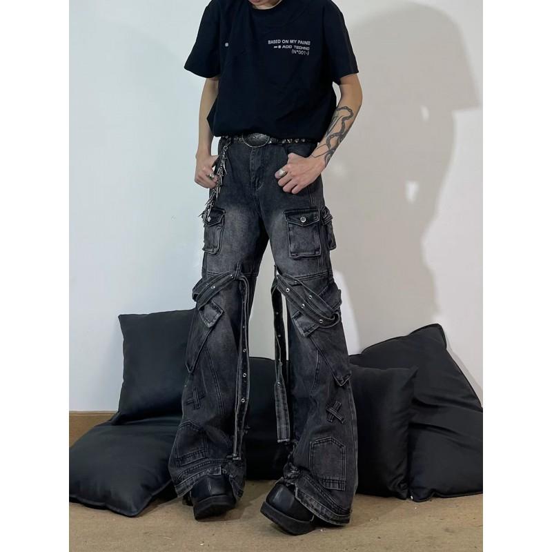 Mens Vintage Multi-Pocket Rugged Denim Jeans