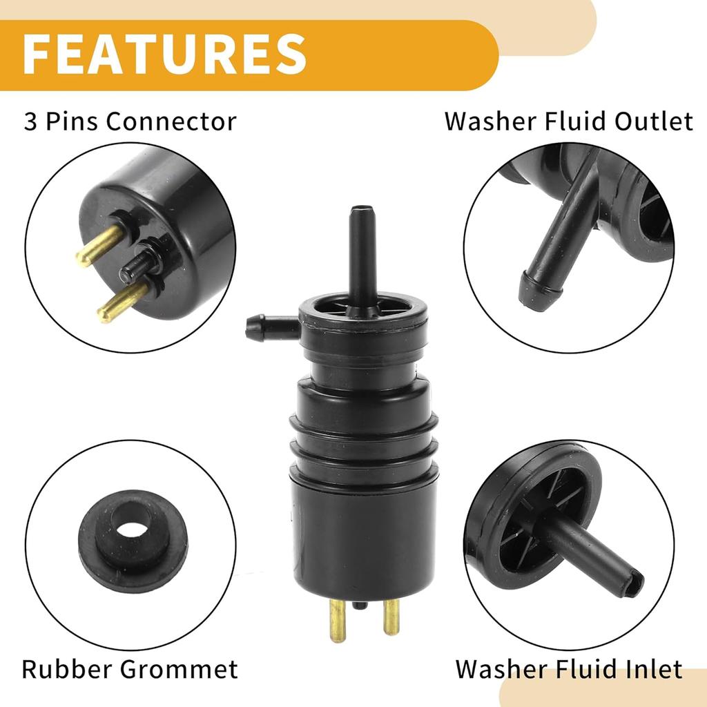 Windshield Washer Pump No.A2028690021 - Car Front Windshield Washer Fluid Pump - for Mercedes-Benz 560SL 1986-1989 Plastic Black with Grommet - 1 Pcs