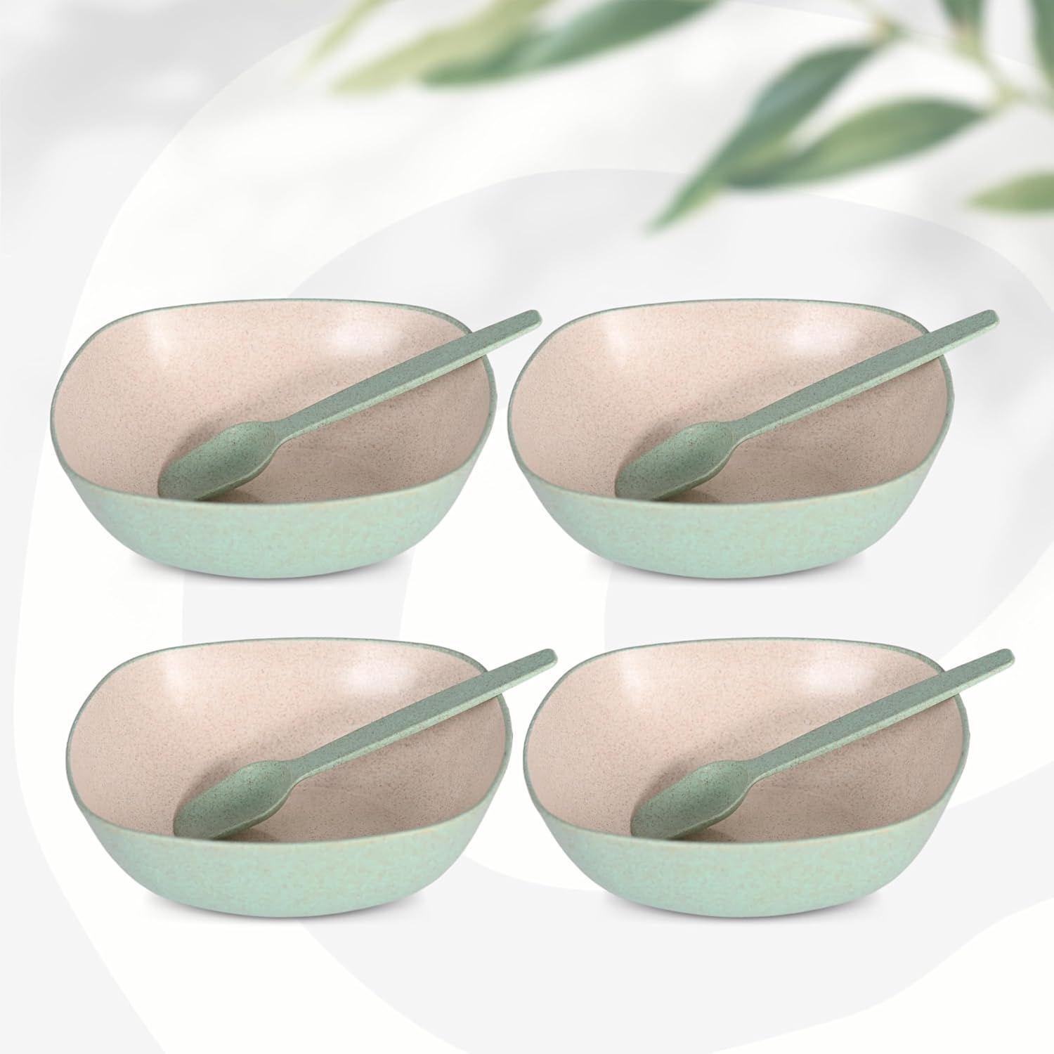 

Set of 4 Earth-Friendly Multipurpose Bowls for Kitchen with Spoons | 750 ml | Made with Rice Husk Biocomposite| Microwave Safe Bowl