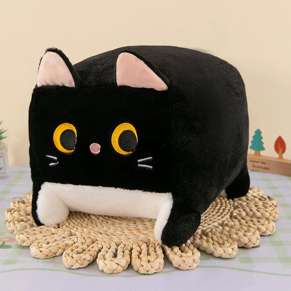 Square Cat Pillow Plush Toy Kawaii Black Cat Cushion Fluffy Soft Stuffed Animal Doll For Kids Home Decor Gift