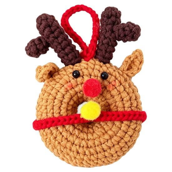 Crochet Donut Bag Accessory Christmas Doughnut Keychain, Handmade Santa Claus/Reindeer/Penguin/Bear/Flower Wreath Pendant for Hand Knitted Keychain