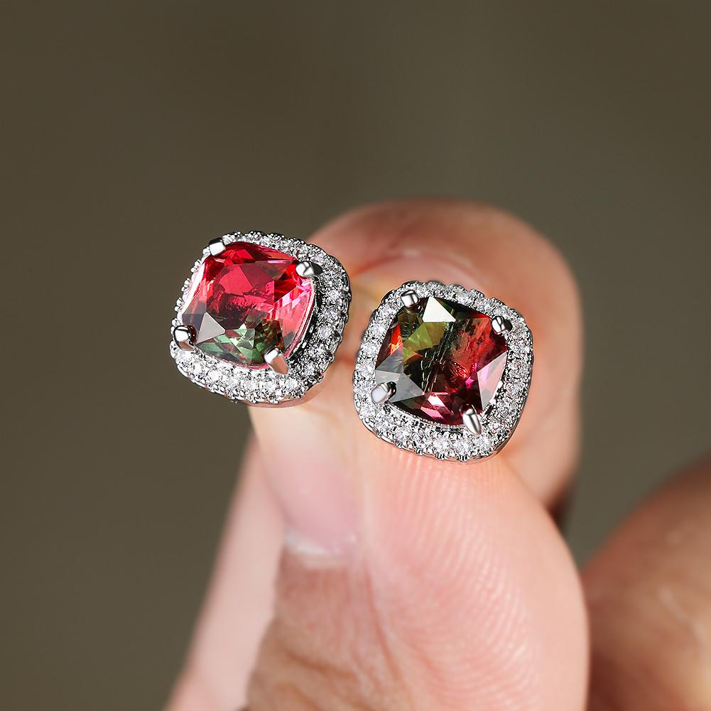 1 pereche de cercei tip prințesă de lux tăiat prințesă de culoare aur roz șampanie piatră cercei cu șuruburi cercei cu patru gheare bijuterii