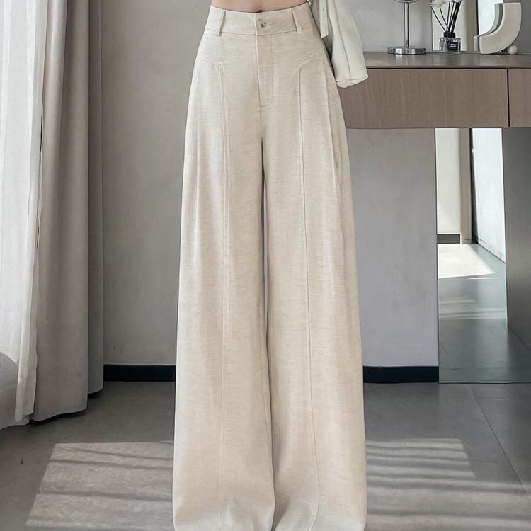 Women's High Waist White Linen Wide Leg Pants