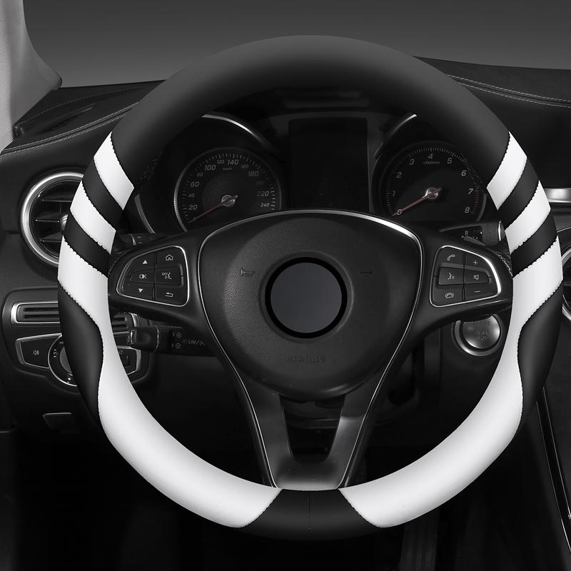 Car Steering Wheel Cover Universal  Durable Leather Cover with Anti-Slip Lining, for Steering Wheel with a Diameter of 14.5"-15"