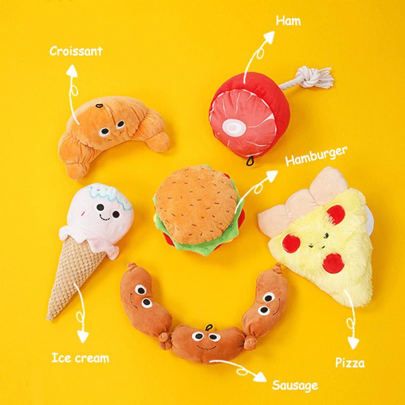 Chew Resistant Plush Hamburg Dog Toy with Sound Paper Cute Creative Pet Puzzle Toy for Medium Large Dogs French Bulldog Supplies