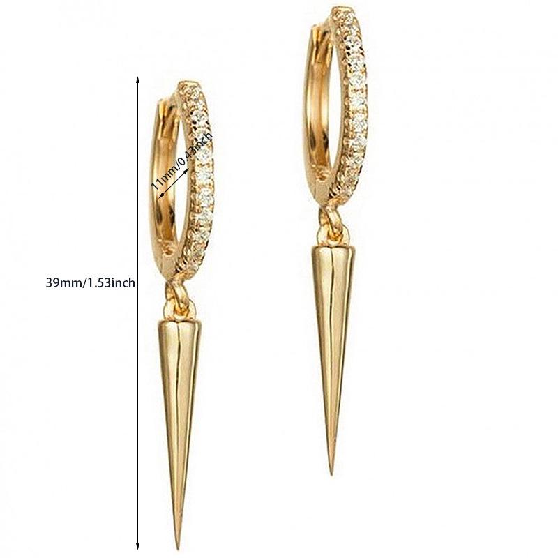 Gold-Plated Zirconia Cone Stud Earrings, INS Style Ear Cuff, Hip Hop Fashion Accessories for Women.