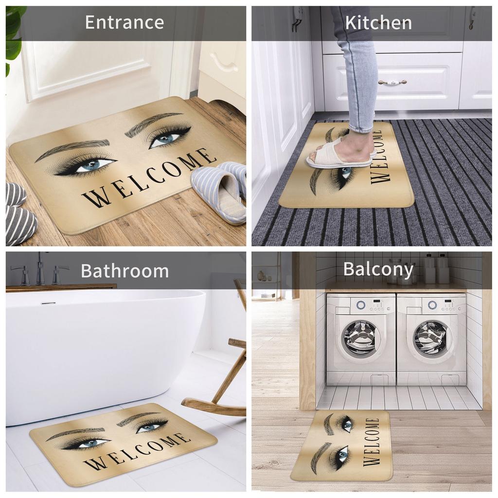Rose Gold Glitter Sparkle Eyelashes Doormat Non-Slip Kitchen Bath Mat Living Room Door Floor Entrance Carpet Rug