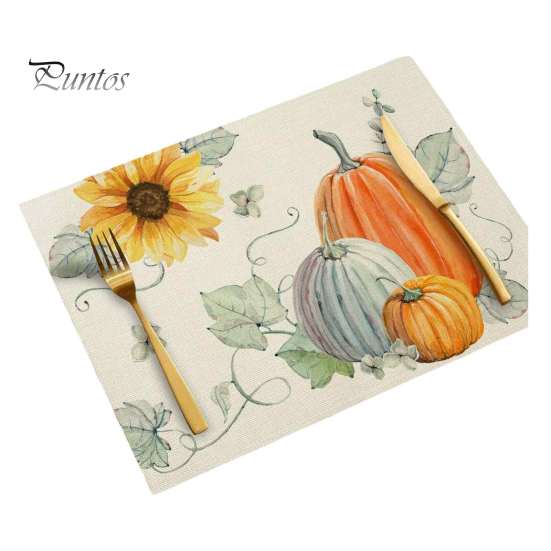 Durable Table Mats for Daily Use Pumpkin Autumn Leaves Placemat, Thanksgiving Linen Washable Heat Resistant Rustic Decorations Place Mat Dining