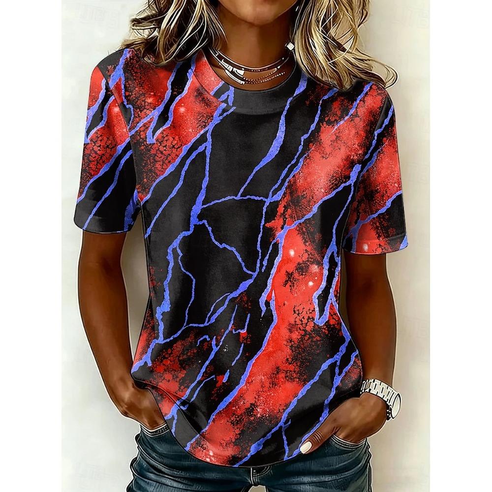 Women's T Shirt Print Graphic Marble Vintage Stylish Casual Short Sleeve Crew Neck Round Neck Regular Tops