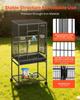 Bird Cage, 625 x 425 x 1370 mm, Flat Top, Wrought Iron Bird Flight Cage with Perches, Slide-Out Tray and Plastic Feeders, Casters, for Parrot, Blue