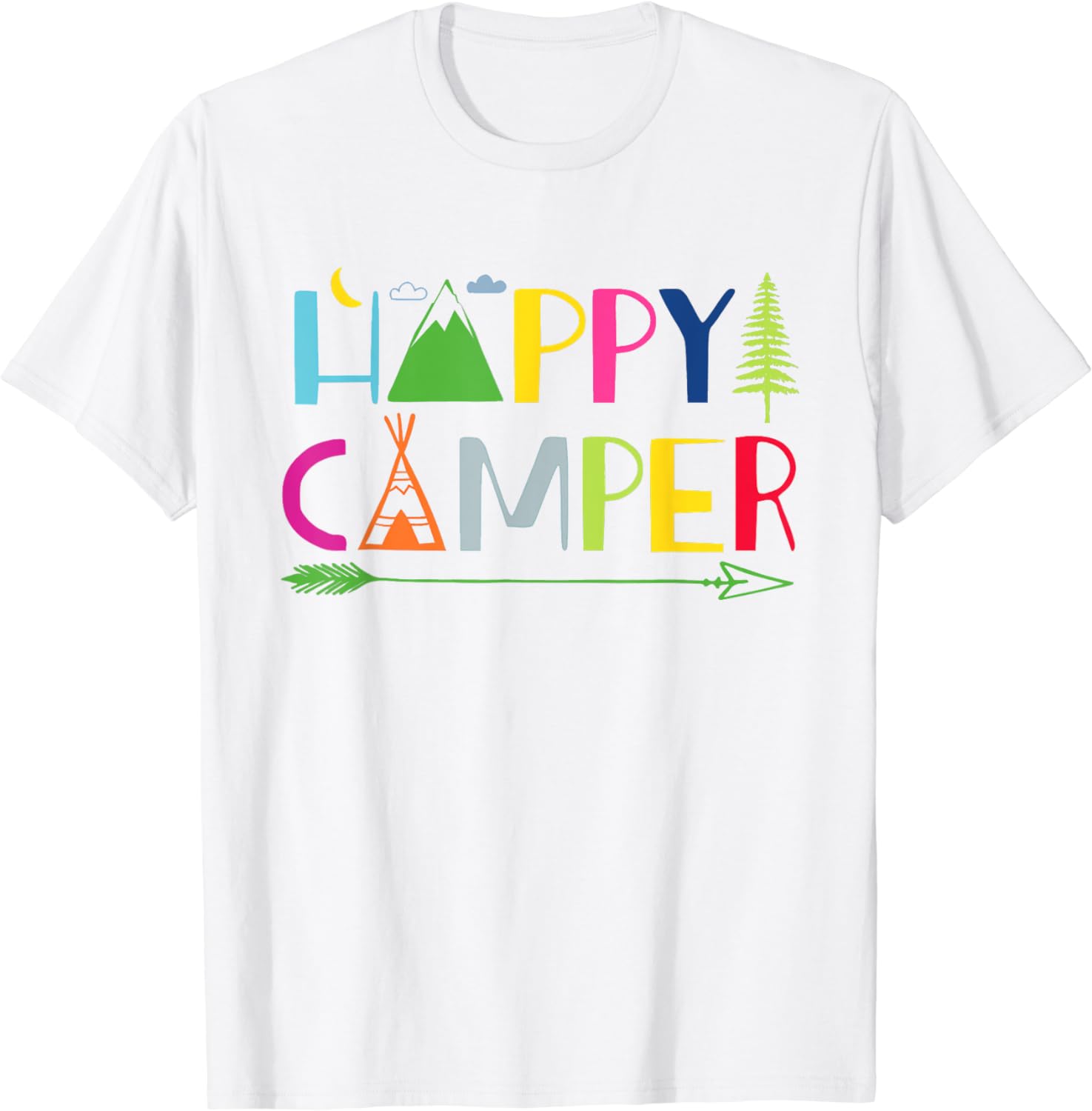 

Arrow Camper Happy Summer Camp Camping Gift Unisex Women Футболка Смешные футболки для подарка на день рождения Футболки с графикой Уличная одежда XXXL белый