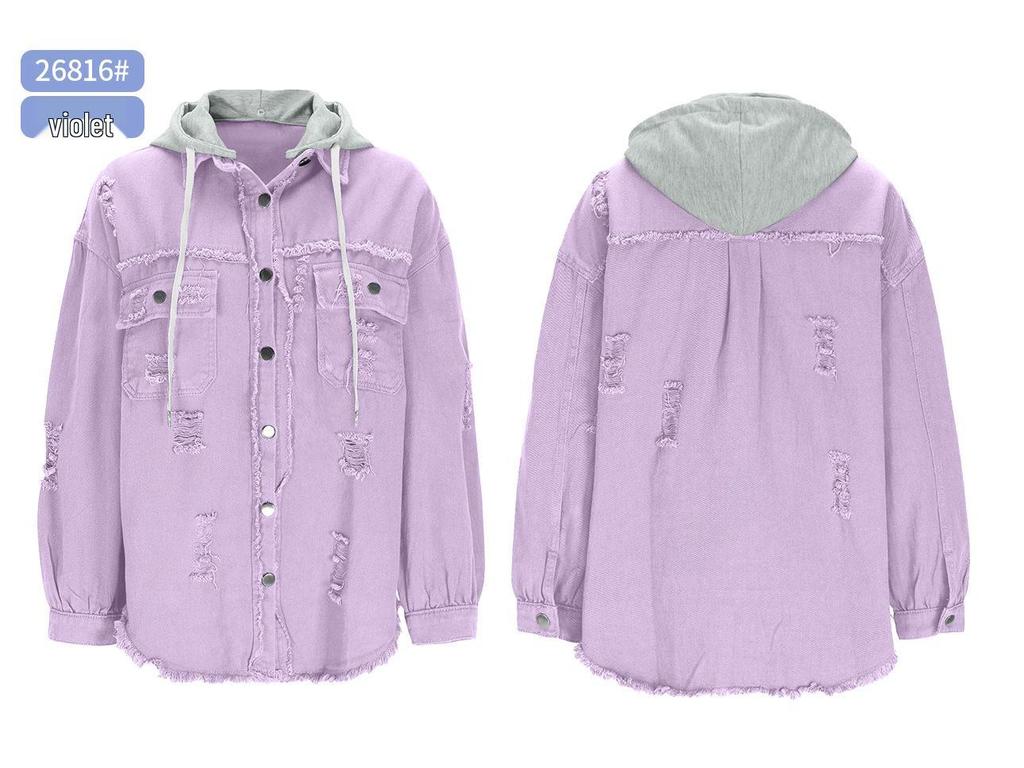 Trendig damjacka i denim, medellång, lös, fransad - Europeisk & Amerikansk Stil Mode Slag Casual Kläder