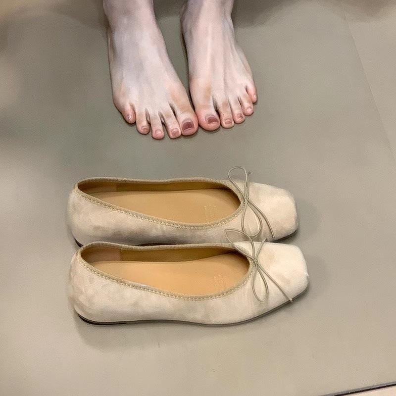 Square Head Bow One-pedal Inner Height Increase Commuter Shoes New French Versatile Light Mouth Ladyshoes