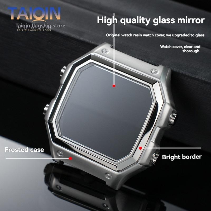 AE1200 Edelstahl-Uhrgehäuse für Casio 3299 AE-1200WH Gehäuse Modifiziertes Metallgehäuse mit wasserdichtem Ring Schwarz Silber