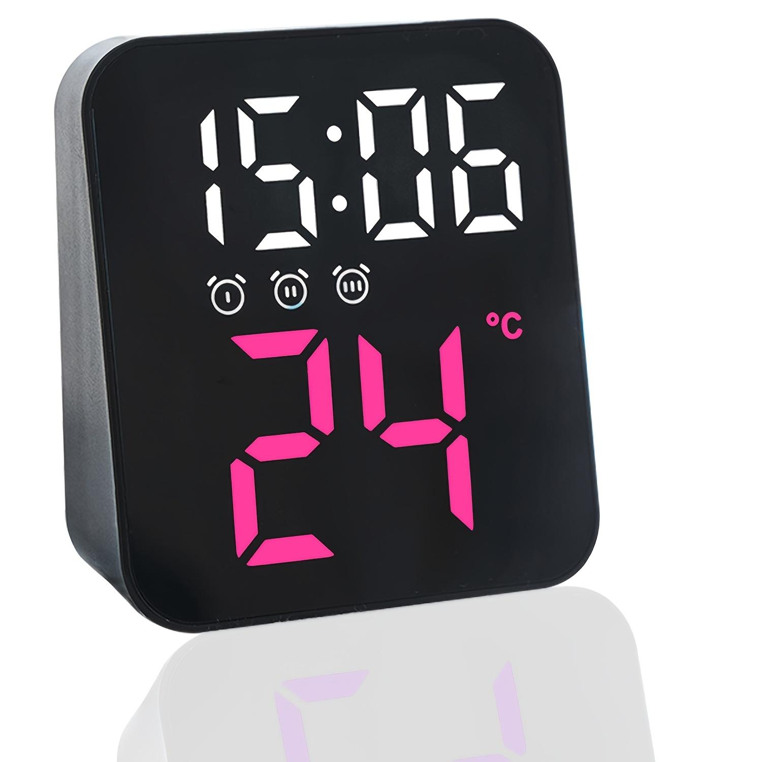 

Маленькие цифровые прикроватные будильники с 3 наборами будильников, компактные светодиодные часы с отображением температуры, регулируемой яркостью для стола, спальни, офиса ярко-розовый