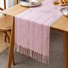 Green Table Runners Boho Rustic Tassels Farmhouse Braided Striped Cotton Linen for Dining Party Holiday Wedding Table Decoration