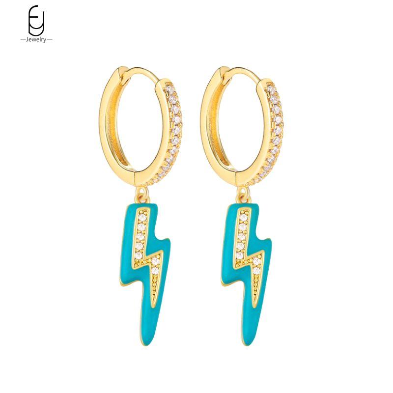 925 Silver Needle Vintage Gold Earrings for women Fashion Lightning Pendant Hoop Earrings Wedding High Luxury Jewelry