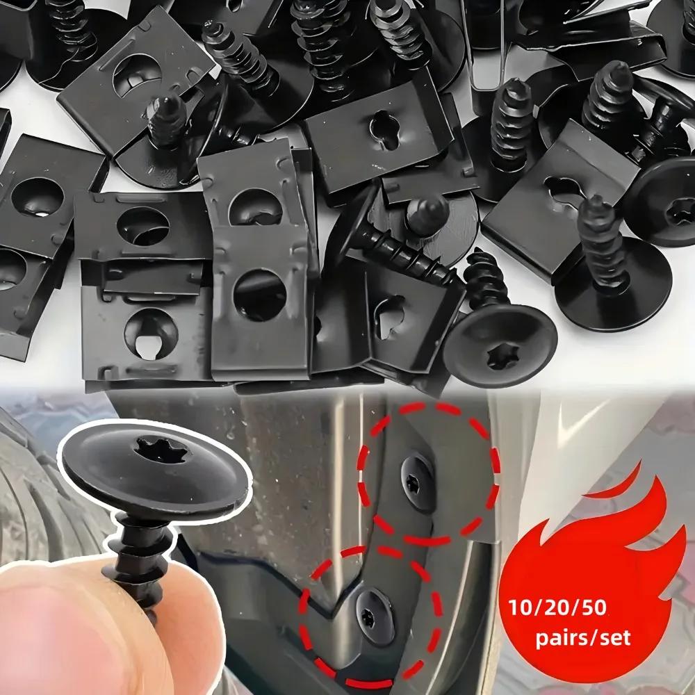 10/20/50pairs Screws Plus Metal U-Bolt Clips for Car Body Bumper Baffle Fasteners Threaded Clips Engine Hood Chassis Hood