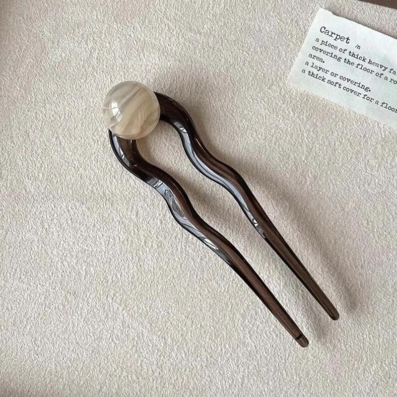 Neue Acetat U-förmige Haarstäbe im chinesischen Stil für Damen, Vintage Harz Kugelkopf Pan Haarnadeln, Duttspangen, Haarschmuck
