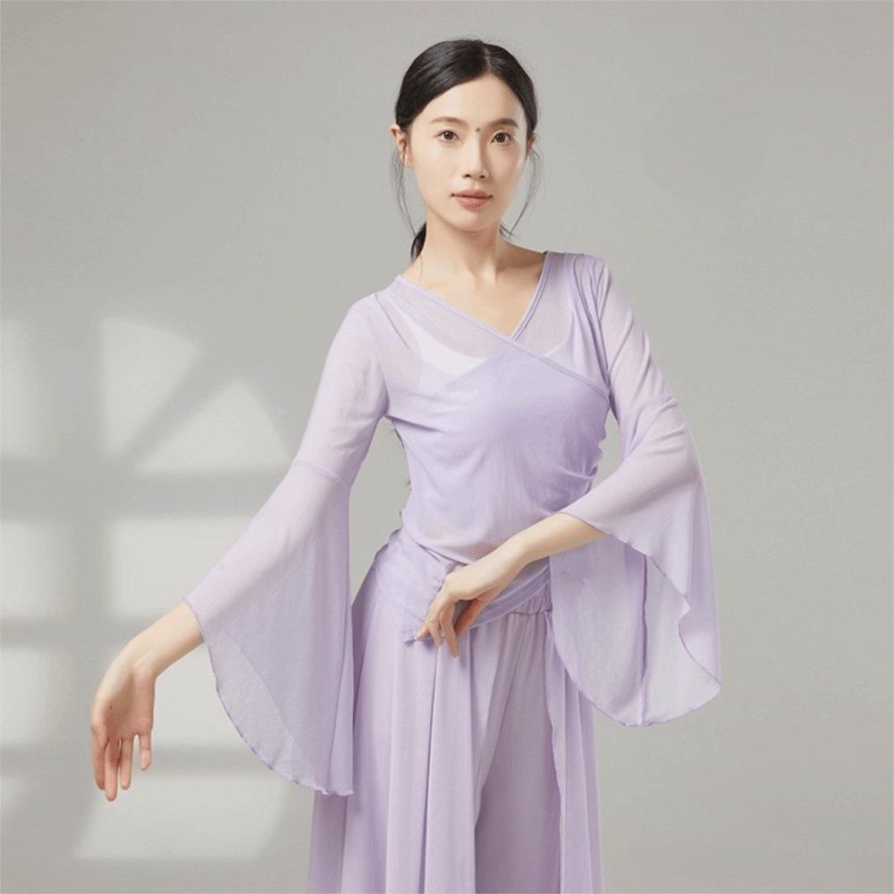 Elegant Chinese Folk Dancewear Sheer Mesh Mesh Top Breathable Classical Dance Top Women Dancewear