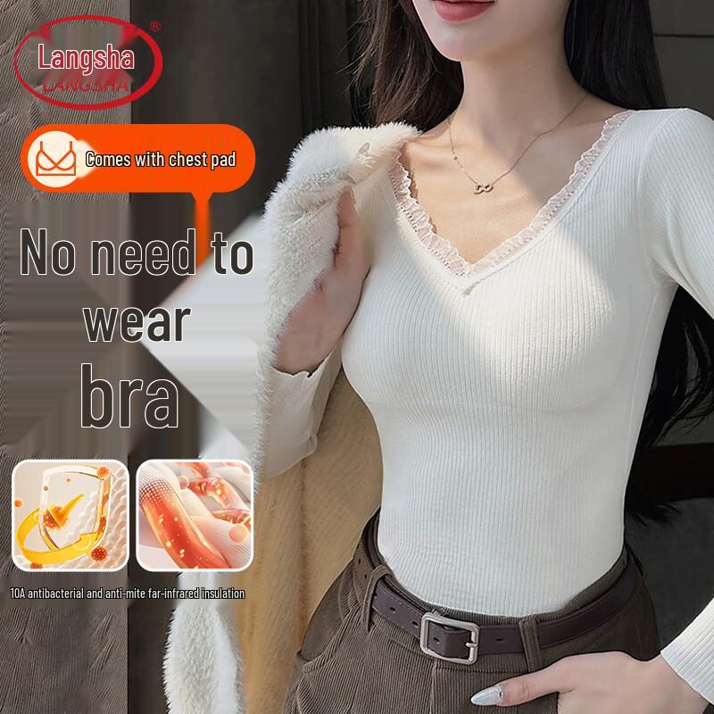 

Женский термобазовый слой Langsha со встроенным бюстгальтером и V-образным вырезом с кружевом L