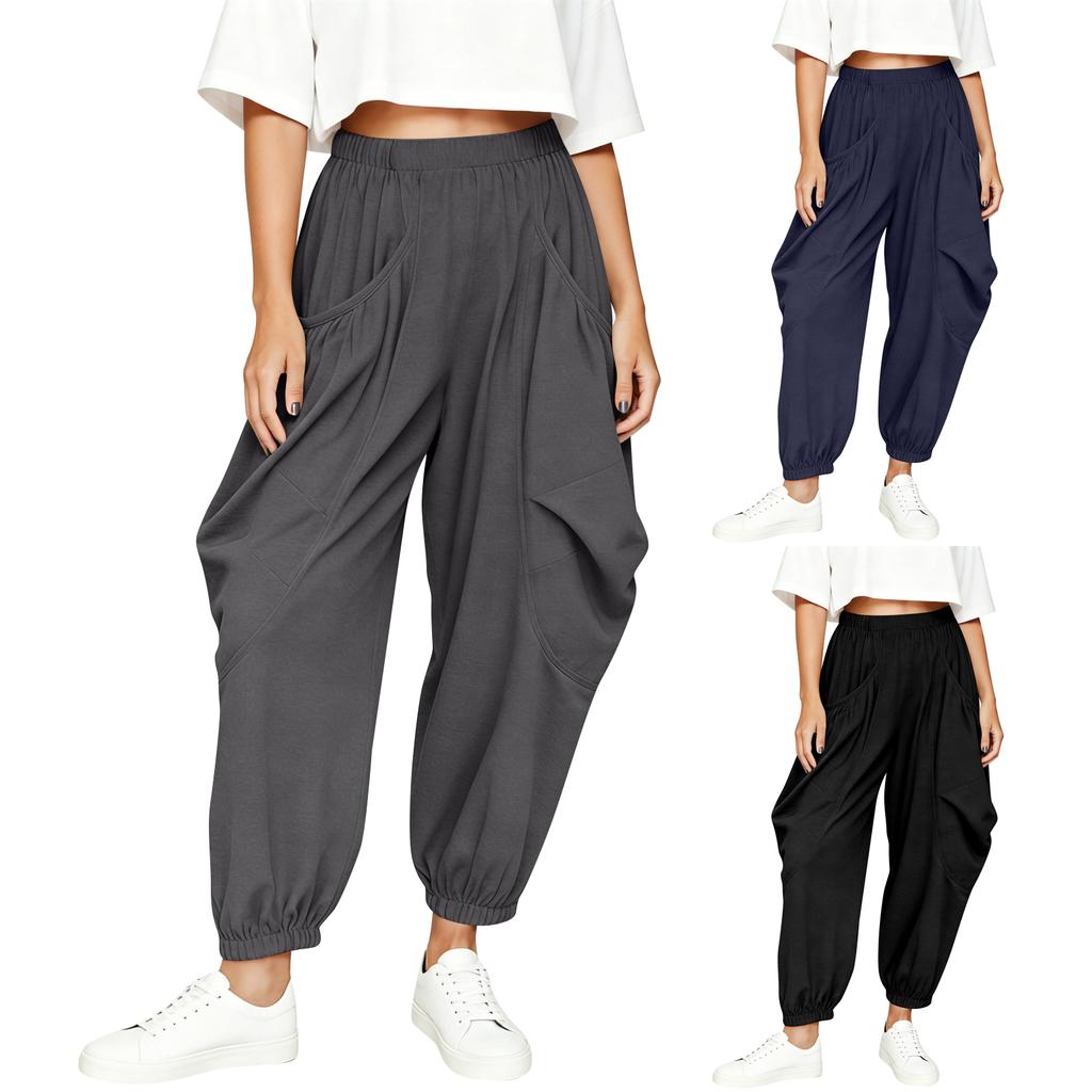 Women's Loose-fitting Wide-leg Pants, Casual Loose-fitting Pants, High-elastic Waistband, Long Pants With Pockets