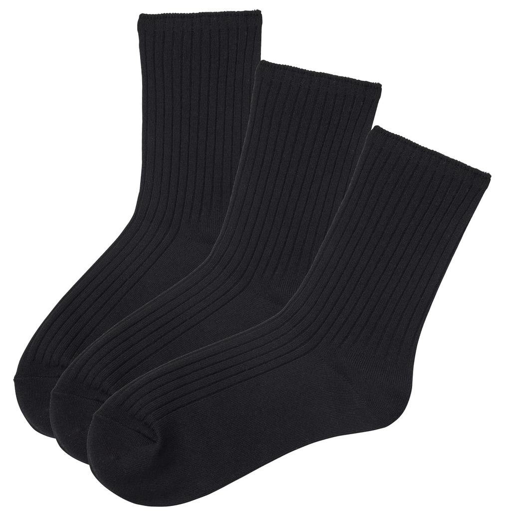 Okamoto Off Ribbed Line Crew Sizes Black +5% Women's Socks, Cotton, Length, 2-Pair/3-Pair Set, Spring/Summer Fit, 23.0cm-25.0cm,