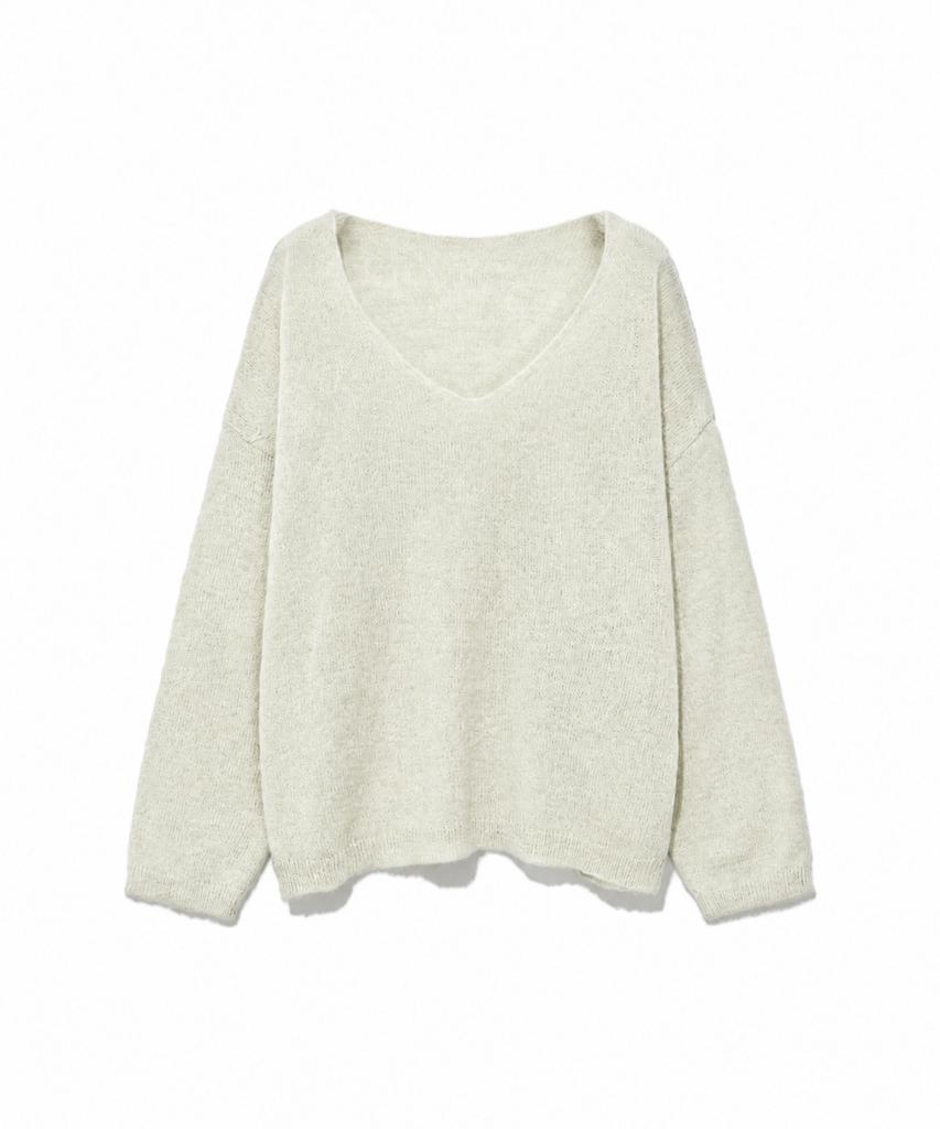 MOAA Sheer Loose V-Neck Knit (Ivory)
