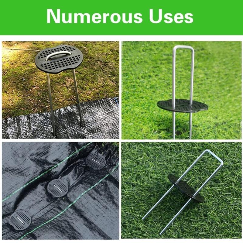 U Shaped Garden Stakes Kits Metal Sod Pins and Gaskets for Ground Cover Galvanized Landscape Staple and Cushions