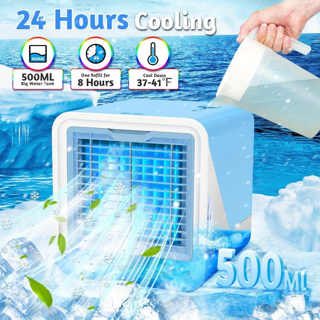 Leise & Schnell Kühlende Tragbare Klimageräte Ventilator mit 3 Geschwindigkeiten, Austauschbarem Filter & Luftbefeuchter, Kühlventilatoren, die kalte Luft blasen