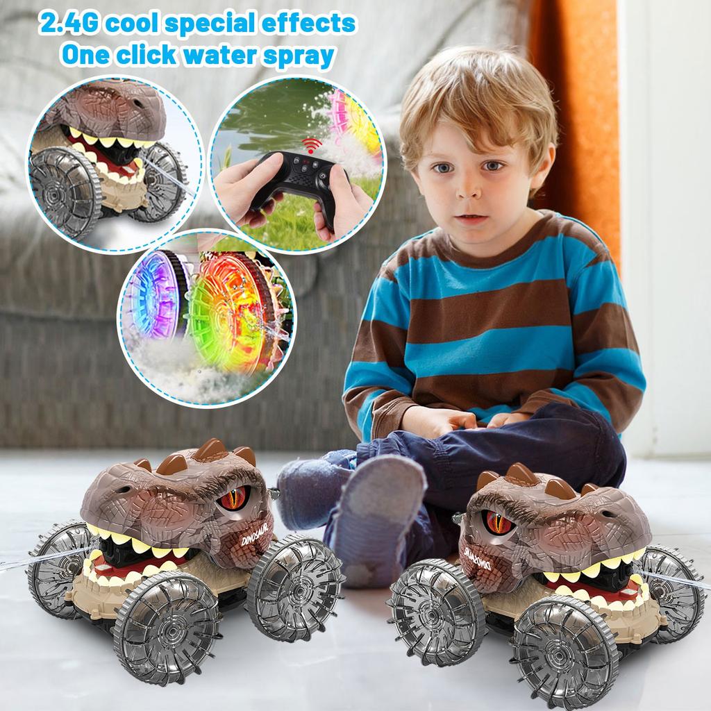 Dinosaur Water Spray Stunt Car, Remote Control Light Wheel Spinning Dancing Car Electric Toy