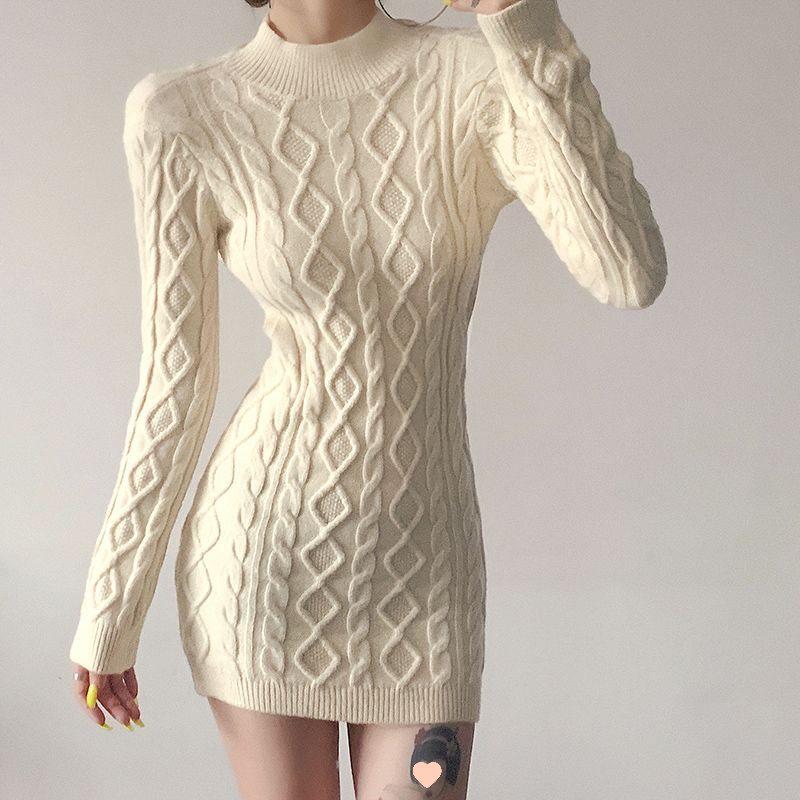 Retro French Spicy Cream Knit Dress: Subtle Backless, Sexy Round Neck Short Skirt for Autumn