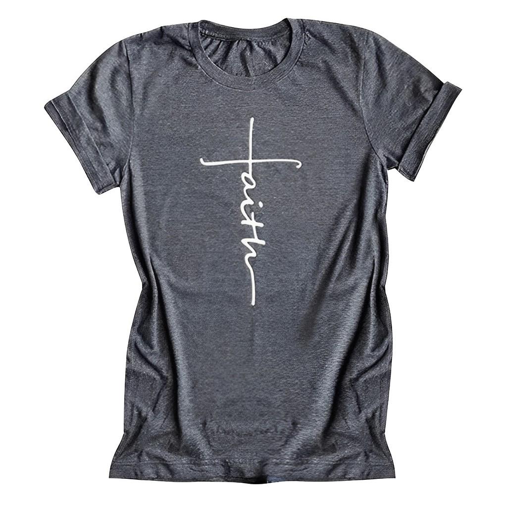 Nlife Women's Short Sleeve Faith Letter Print Tee Tops